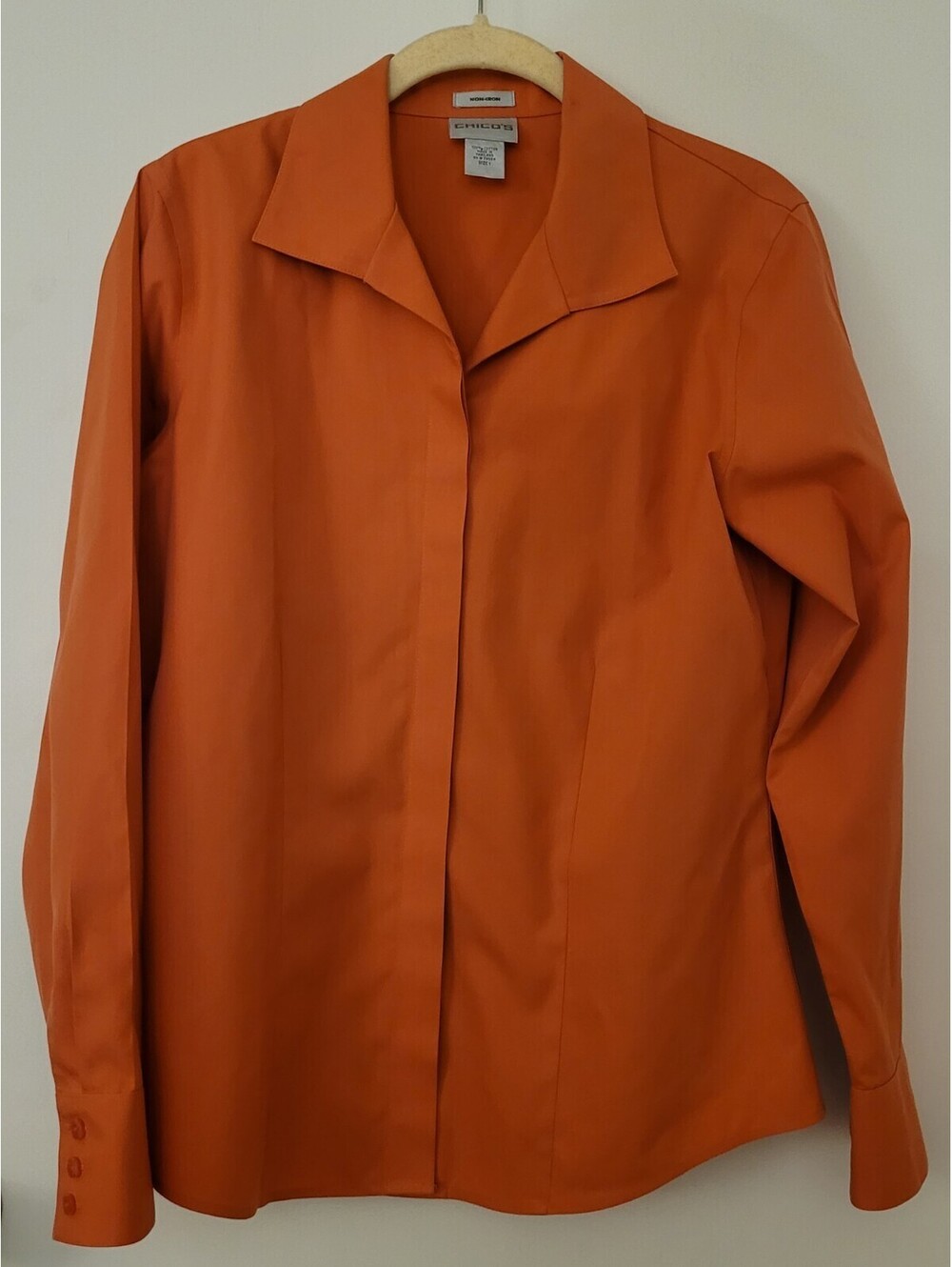 Chicos Non Iron Button-Up Blouse Sz 1 (Med) Drk Orange Long-Sleeve Classic